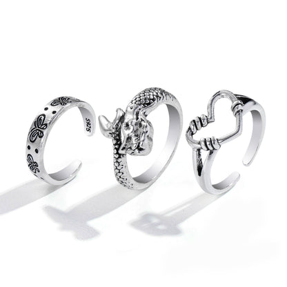 Hot Selling Creative Personality Butterfly 2-Piece Set Ins Same Punk Style Couple Ring